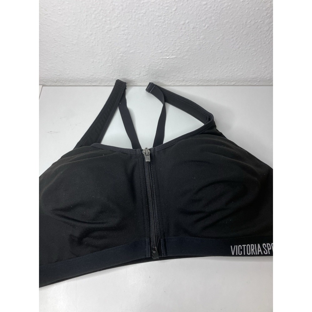 Victoria Sport Black Zip Front High Impact Racerback Sports Bra 36D